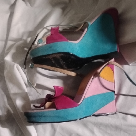 Casadei Pink and Teal Bow Sandals - Picture 3 of 7